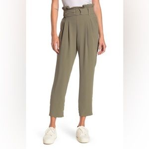 Elodie  Women's Belted Paper Bag Waist Crop Pants Green